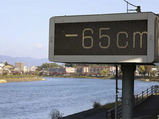 琵琶湖の水位がマイナス65cmまで下がったことを伝える電光表示