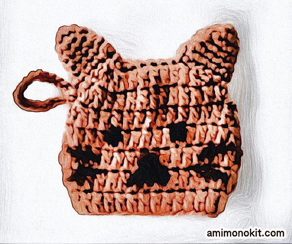 無料編み図Free Crochet Patternエコタワシかぎ針編みネコ動物お掃除たわし2