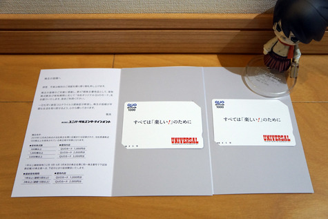 ユニバーサルE様、山陰合同銀行様、第一交通様、日本紙パルプ商事様から優待が到着