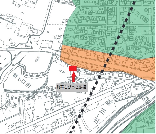 春日井市の前平ちびっこ広場　JR資料に赤い地点マークを挿入